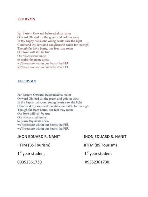 feu hymn lyrics|FEU Hymn .